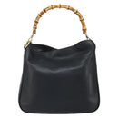 GUCCI Bamboo Hand Bag Leather 2way Black Gold 001 1998 1638 Auth bs32867-3