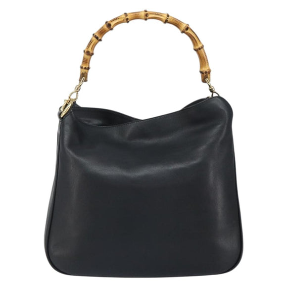 GUCCI Bamboo Hand Bag Leather 2way Black Gold 001 1998 1638 Auth bs32867