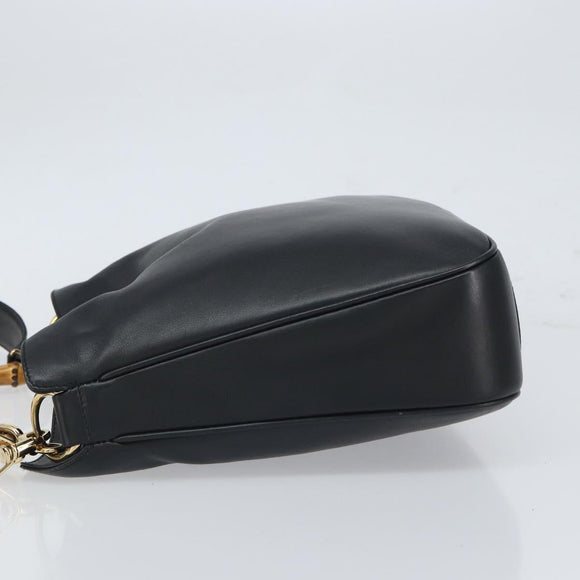 GUCCI Bamboo Hand Bag Leather 2way Black Gold 001 1998 1638 Auth bs32867