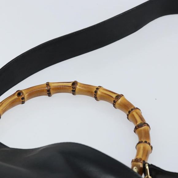 GUCCI Bamboo Hand Bag Leather 2way Black Gold 001 1998 1638 Auth bs32867