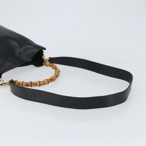 GUCCI Bamboo Hand Bag Leather 2way Black Gold 001 1998 1638 Auth bs32867