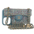 CHANEL iPhone Case Tweed Light Blue CC Auth bs32870-1