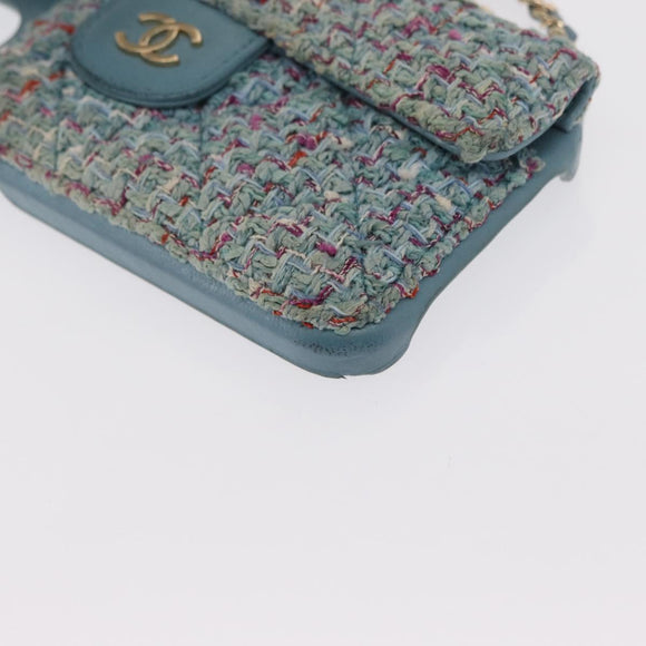 CHANEL iPhone Case Tweed Light Blue CC Auth bs32870