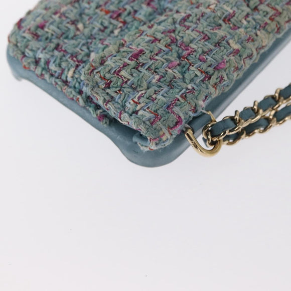 CHANEL iPhone Case Tweed Light Blue CC Auth bs32870