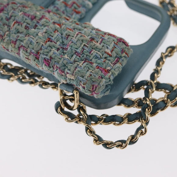 CHANEL iPhone Case Tweed Light Blue CC Auth bs32870
