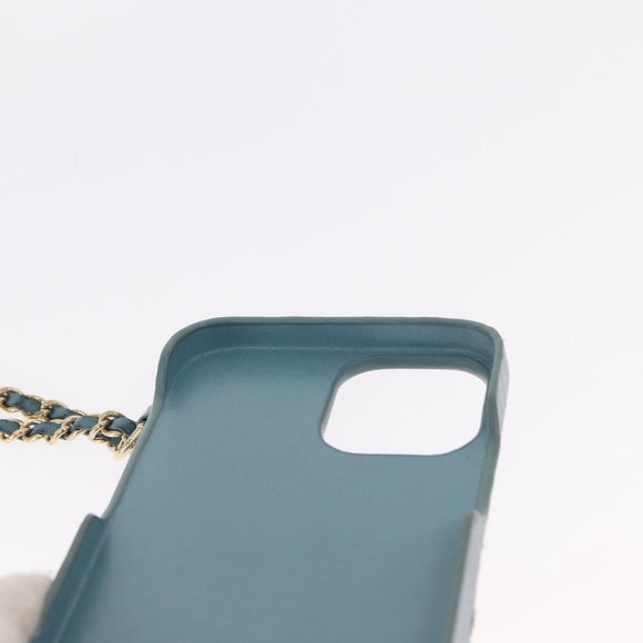 CHANEL iPhone Case Tweed Light Blue CC Auth bs32870