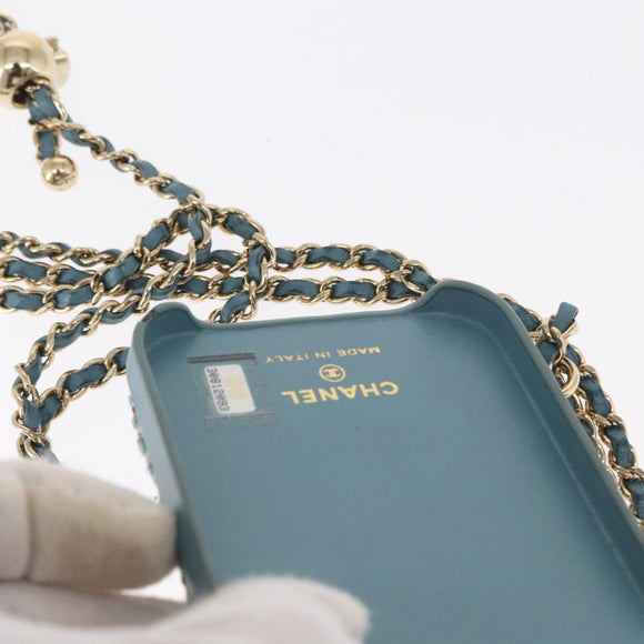 CHANEL iPhone Case Tweed Light Blue CC Auth bs32870