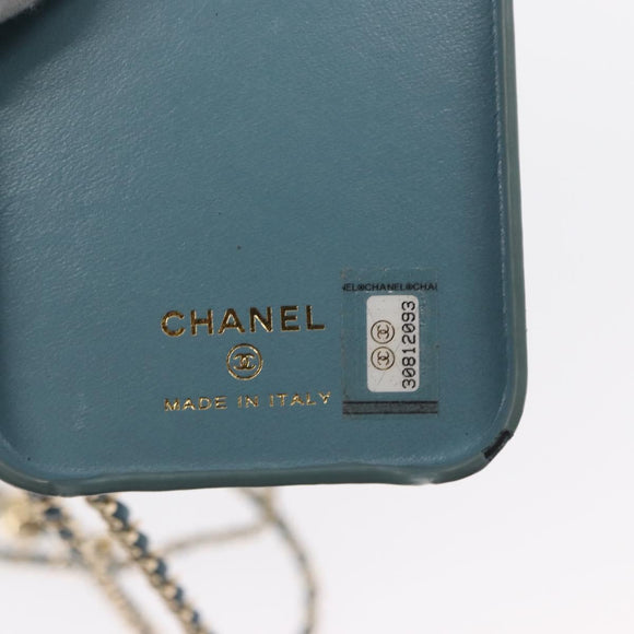 CHANEL iPhone Case Tweed Light Blue CC Auth bs32870