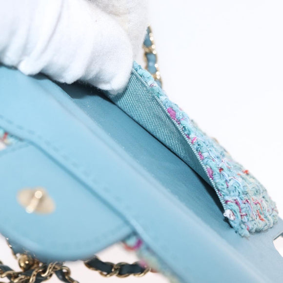 CHANEL iPhone Case Tweed Light Blue CC Auth bs32870