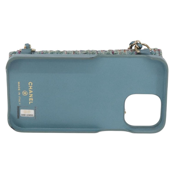 CHANEL iPhone Case Tweed Light Blue CC Auth bs32870