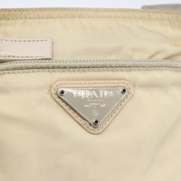 PRADA Shoulder Bag Nylon Beige Silver Auth bs32871