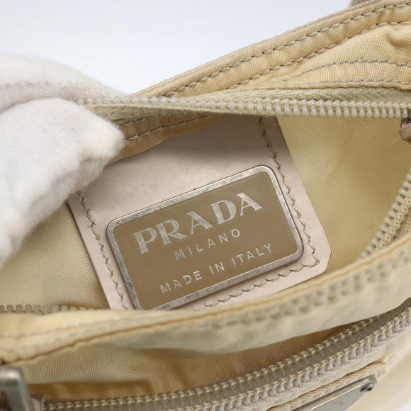 PRADA Shoulder Bag Nylon Beige Silver Auth bs32871