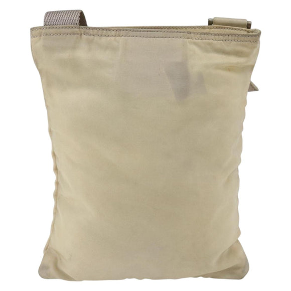 PRADA Shoulder Bag Nylon Beige Silver Auth bs32871