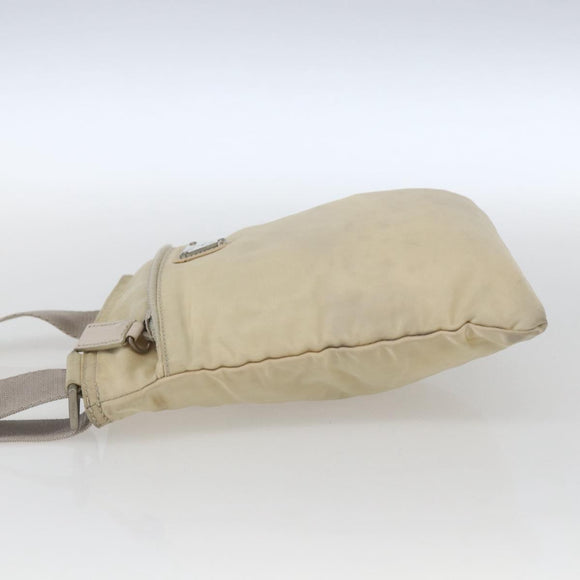 PRADA Shoulder Bag Nylon Beige Silver Auth bs32871