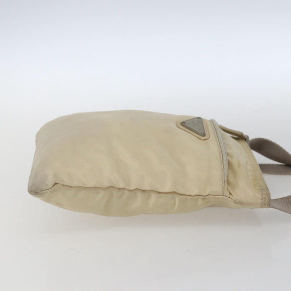 PRADA Shoulder Bag Nylon Beige Silver Auth bs32871
