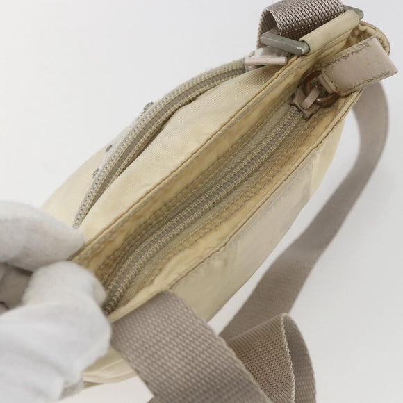PRADA Shoulder Bag Nylon Beige Silver Auth bs32871