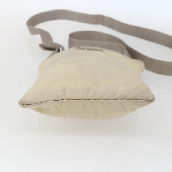 PRADA Shoulder Bag Nylon Beige Silver Auth bs32871