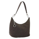BVLGARI Shoulder Bag Canvas Brown Silver Auth bs32878-1