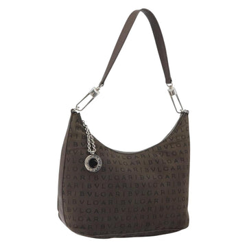 BVLGARI Shoulder Bag Canvas Brown Silver Auth bs32878