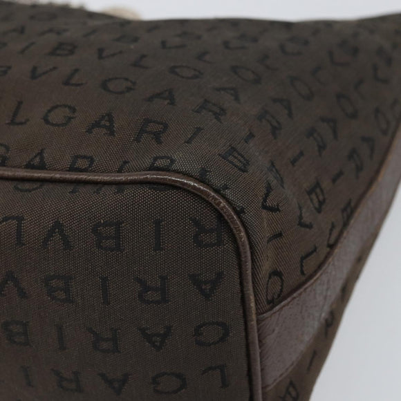 BVLGARI Shoulder Bag Canvas Brown Silver Auth bs32878