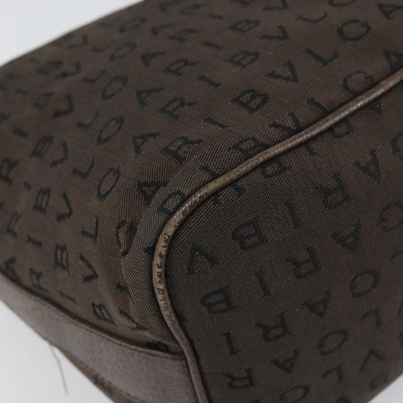 BVLGARI Shoulder Bag Canvas Brown Silver Auth bs32878