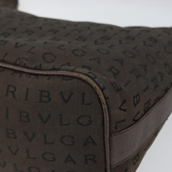 BVLGARI Shoulder Bag Canvas Brown Silver Auth bs32878