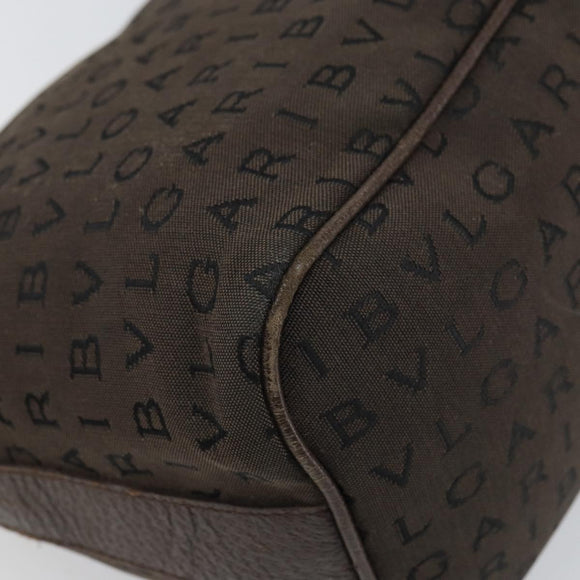BVLGARI Shoulder Bag Canvas Brown Silver Auth bs32878
