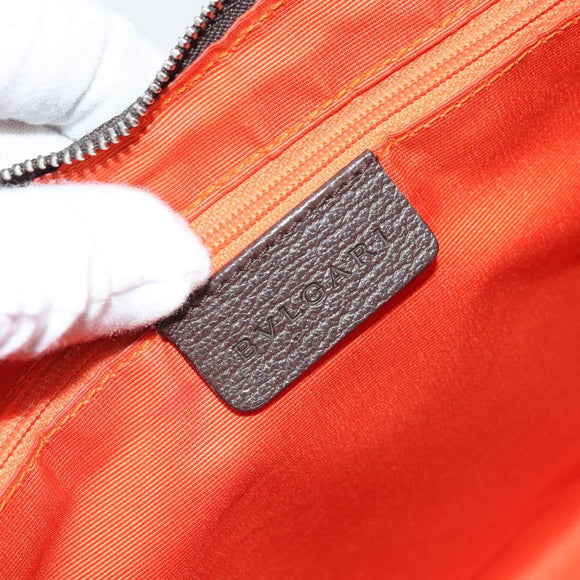 BVLGARI Shoulder Bag Canvas Brown Silver Auth bs32878