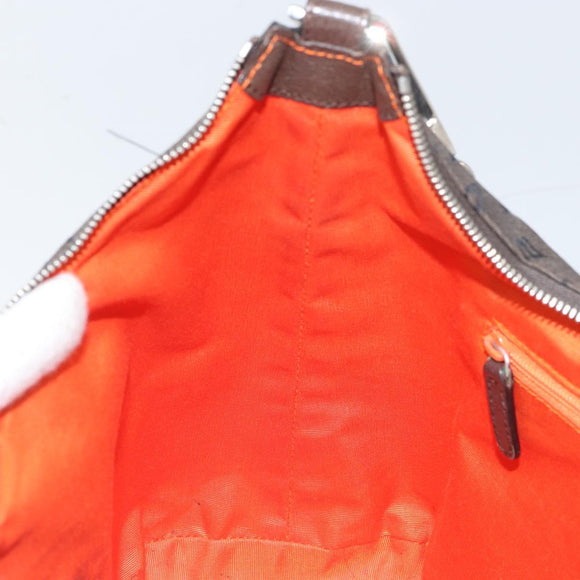 BVLGARI Shoulder Bag Canvas Brown Silver Auth bs32878