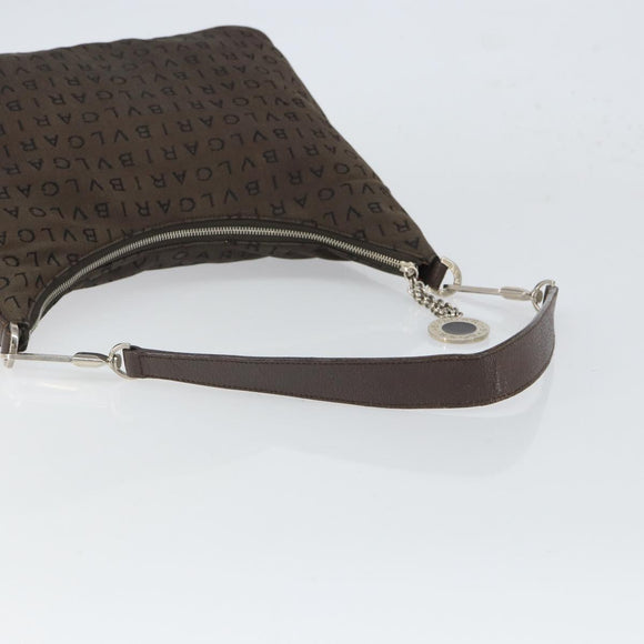 BVLGARI Shoulder Bag Canvas Brown Silver Auth bs32878