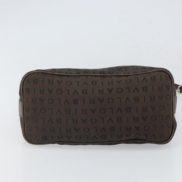 BVLGARI Shoulder Bag Canvas Brown Silver Auth bs32878