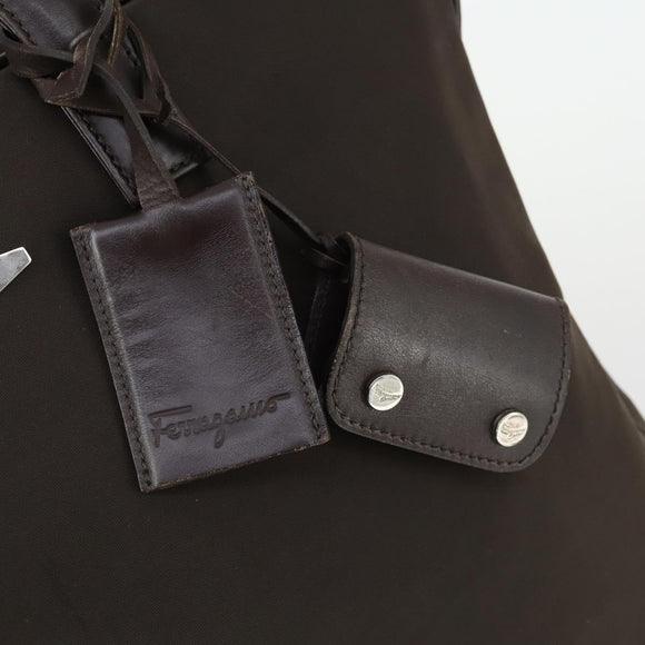 Salvatore Ferragamo Boston Bag Canvas Brown Silver Auth bs32884