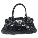 Salvatore Ferragamo Ganchei Hand Bag Patent leather Black Silver Auth bs32886-2