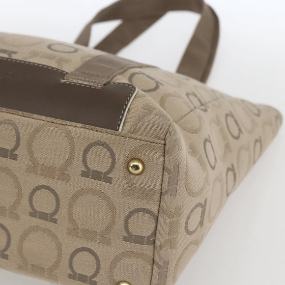 Salvatore Ferragamo Tote Bag Canvas Beige Gold Auth bs32887