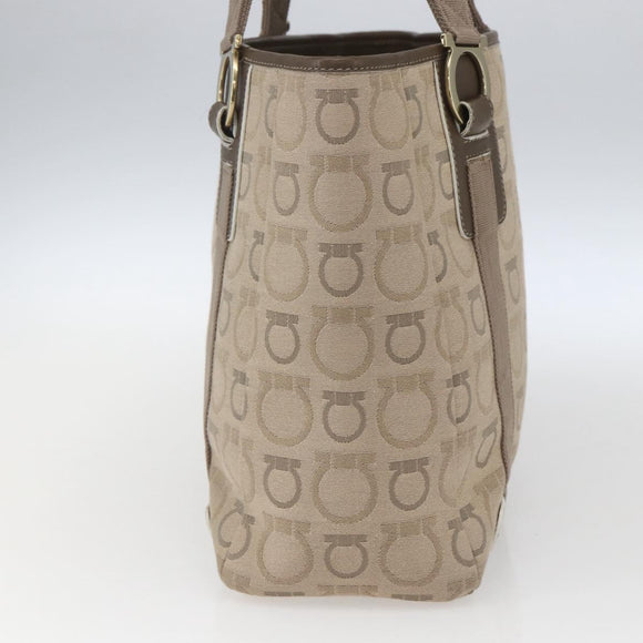 Salvatore Ferragamo Tote Bag Canvas Beige Gold Auth bs32887