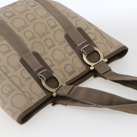 Salvatore Ferragamo Tote Bag Canvas Beige Gold Auth bs32887