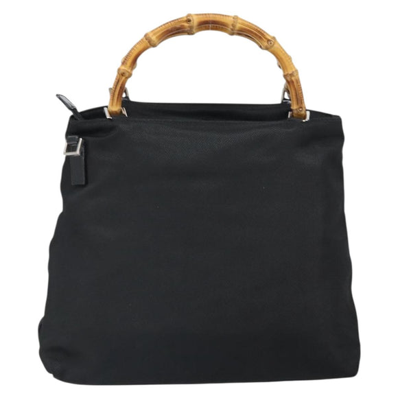 GUCCI Bamboo Hand Bag Canvas Black Silver 002 2122 0508 Auth bs32890