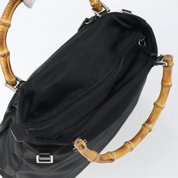 GUCCI Bamboo Hand Bag Canvas Black Silver 002 2122 0508 Auth bs32890