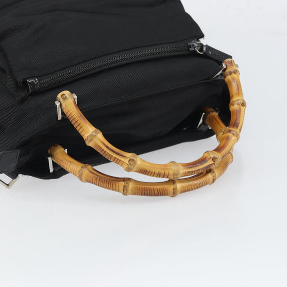 GUCCI Bamboo Hand Bag Canvas Black Silver 002 2122 0508 Auth bs32890