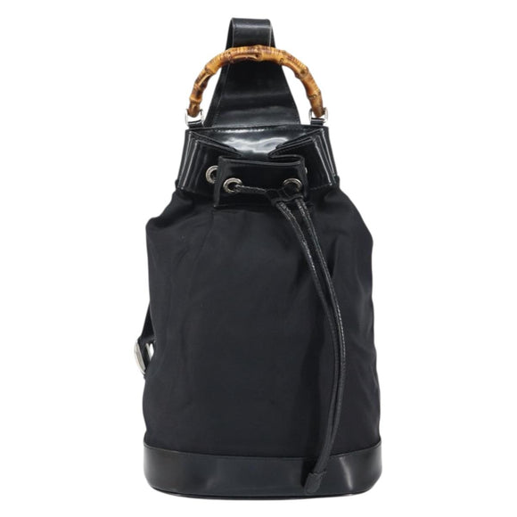 GUCCI Bamboo Body Bag Canvas Leather Black Silver 003 2113 0036 Auth bs32893