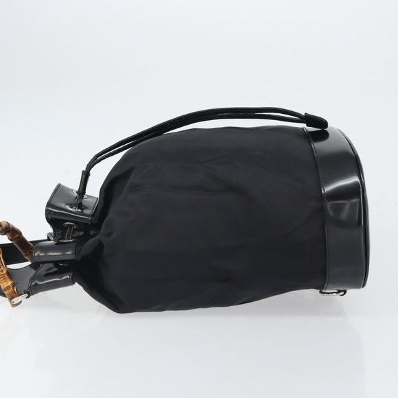 GUCCI Bamboo Body Bag Canvas Leather Black Silver 003 2113 0036 Auth bs32893