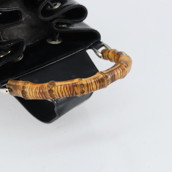 GUCCI Bamboo Body Bag Canvas Leather Black Silver 003 2113 0036 Auth bs32893