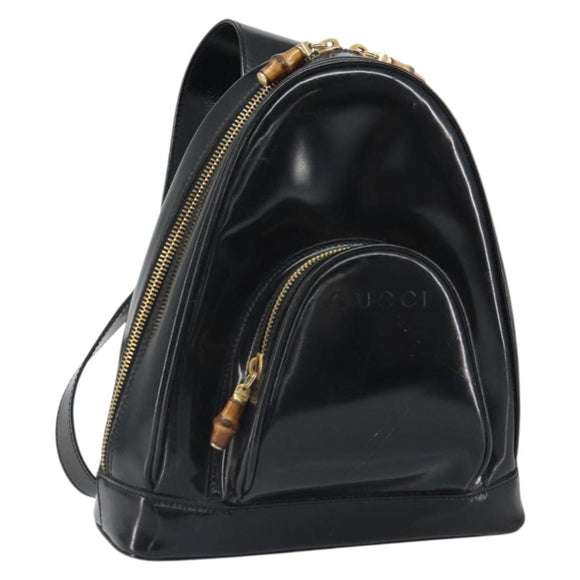 GUCCI Bamboo Body Bag Patent leather Black Gold 003 3444 0027 Auth bs32895