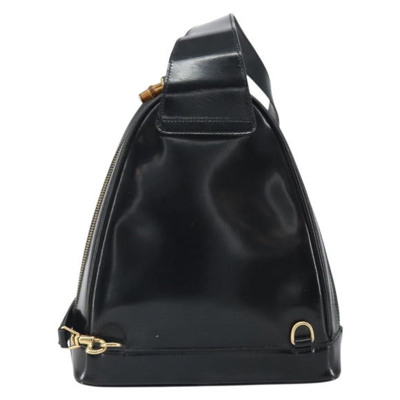 GUCCI Bamboo Body Bag Patent leather Black Gold 003 3444 0027 Auth bs32895