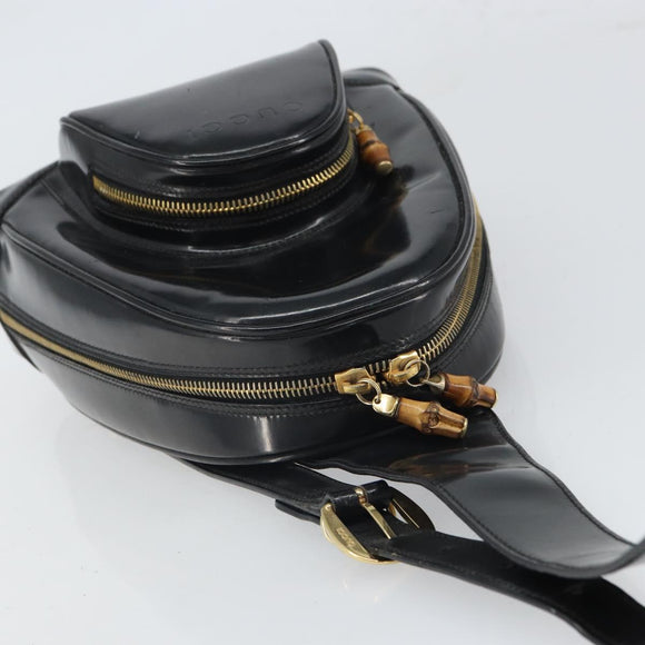GUCCI Bamboo Body Bag Patent leather Black Gold 003 3444 0027 Auth bs32895