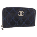 CHANEL Matelasse Long Wallet Leather Navy Silver CC Auth bs32901-1