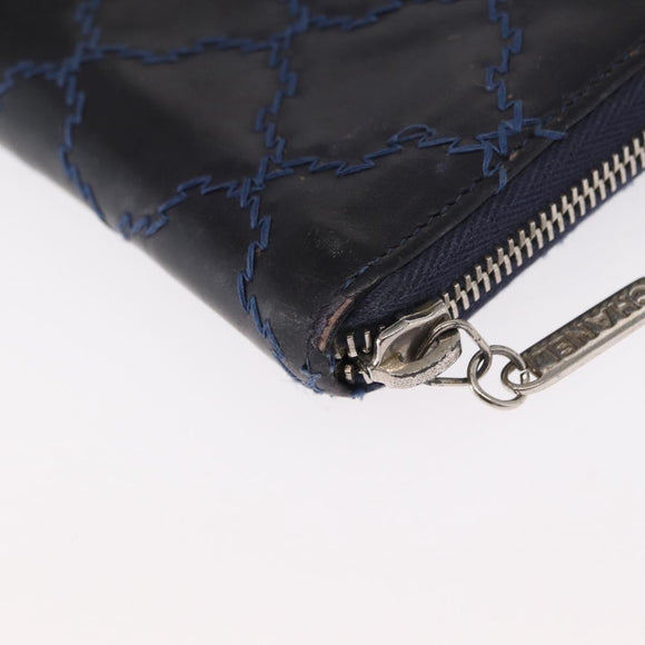 CHANEL Matelasse Long Wallet Leather Navy Silver CC Auth bs32901