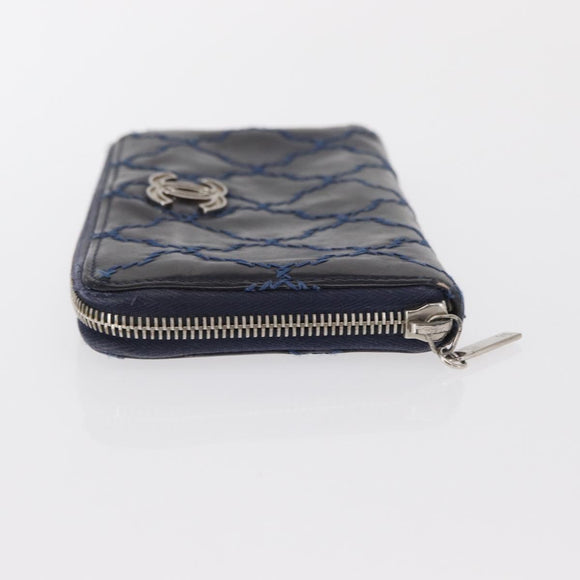 CHANEL Matelasse Long Wallet Leather Navy Silver CC Auth bs32901