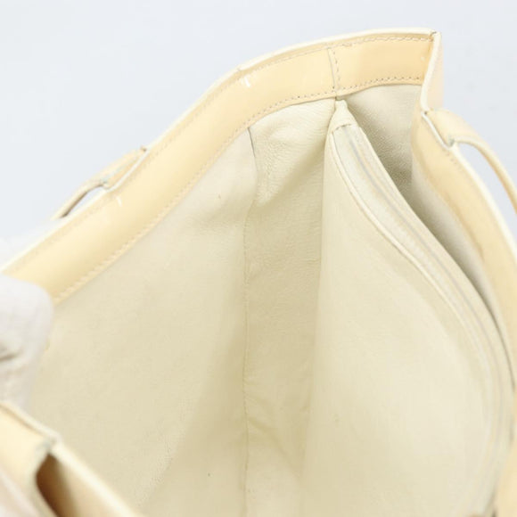 CHANEL Tote Bag Patent leather Beige Gold CC Auth bs32903