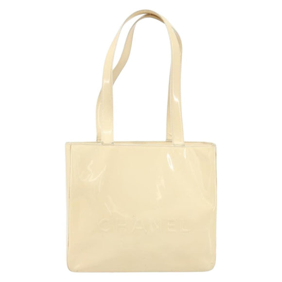CHANEL Tote Bag Patent leather Beige Gold CC Auth bs32903